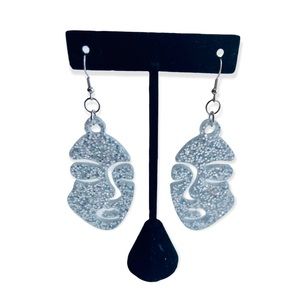Picasso Vintage Face Silver Glittered Resin Earrings